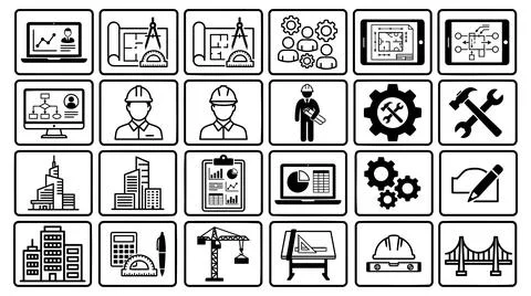 Engineering and construction industry business professional icon set Stock Illustration