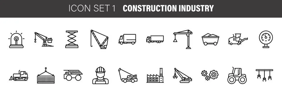Engineering and Construction industry line icon set. Vector illustration Stock Illustration
