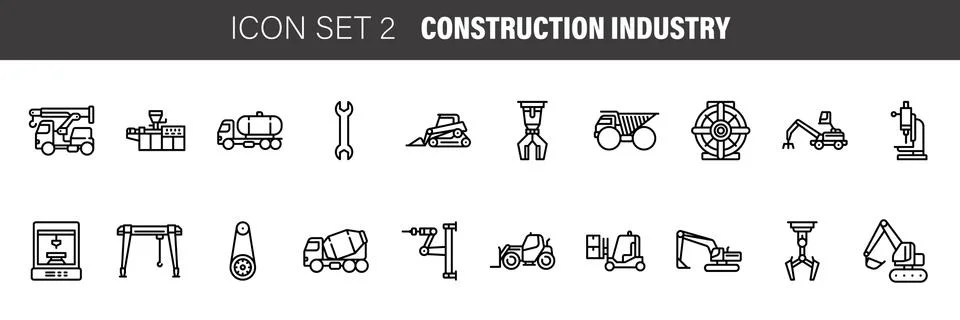 Engineering and Construction industry line icon set. Vector illustration Stock Illustration