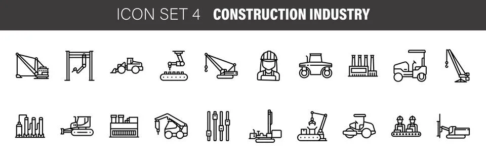 Engineering and Construction industry line icon set. Vector illustration Stock Illustration