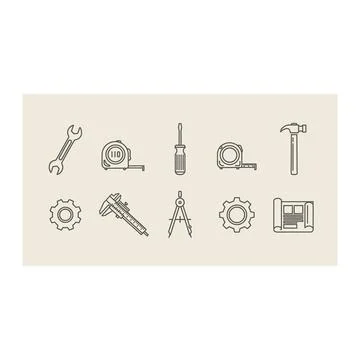 Engineering and construction tools icons on beige background Stock Illustration