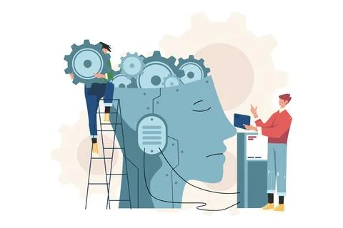 Engineering and Development of the AI Robot Brain Illustration Illustrazione stock