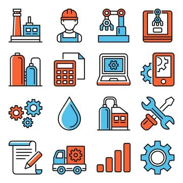 Engineering and Manufacturing Set on White Background. Vector Stock Illustration