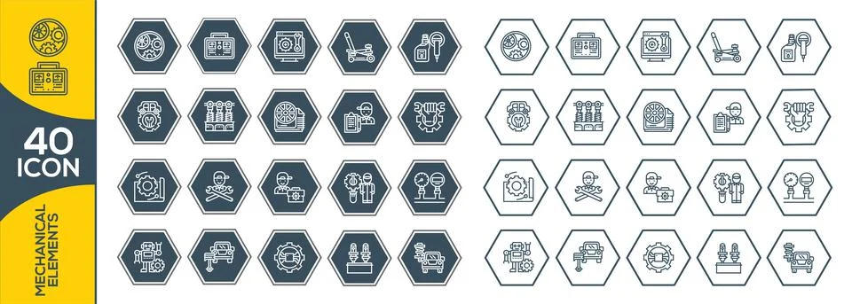 Engineering and manufacturing vector mechanical icons set in thin line style. Stock Illustration