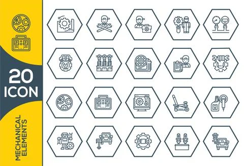 Engineering and manufacturing vector mechanical icons set in thin line style. Stock Illustration
