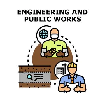 Engineering and public works flat concept illustration Stock Illustration