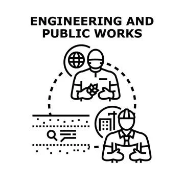 Engineering and public works flat concept illustration Иллюстрация