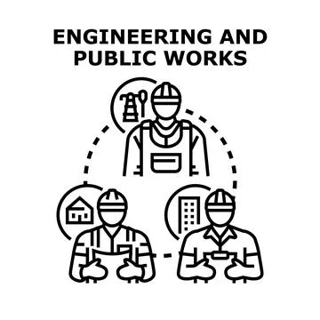Engineering and public works professionals collaborating on projects Stock Illustration