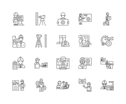 Engineering and surveing services line icons, signs, vector set, outline Ilustración de archivo