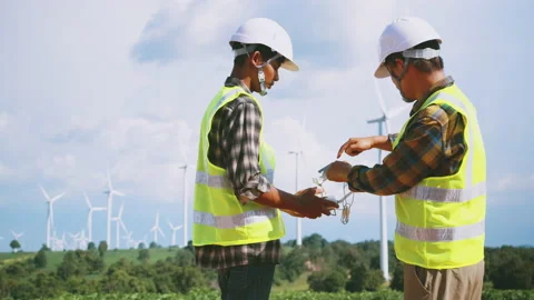 Engineering and Technician Using Drone in windmill farm Video stock 157037448