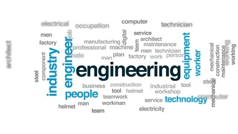 Engineering animated word cloud, text design animation. Stock Footage