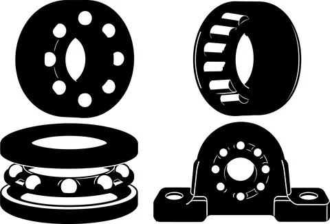 Engineering ball bearings vector icons set, industrial machine parts silhou.. Stock Illustration
