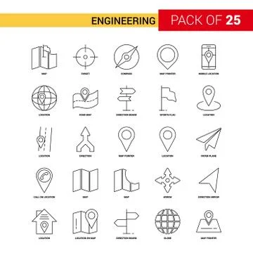 Engineering Black Line Icon - 25 Business Outline Icon Set Stock Illustration