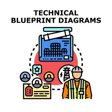 Engineering blueprint diagrams planning construction project development Stock Illustration