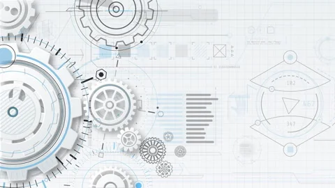 Engineering blueprint with gears representing progress and technology Stock Footage 334084207