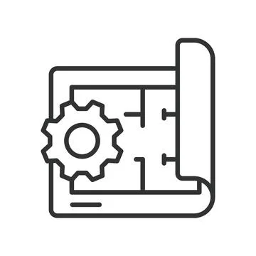 Engineering blueprint icon in line design. plan, draft, structure, concept Stock Illustration