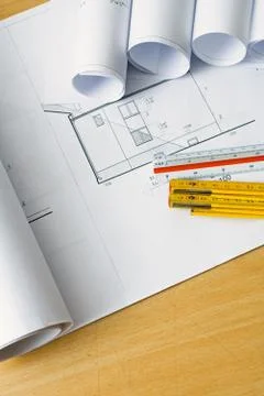 Engineering blueprints and plans Stock Photos