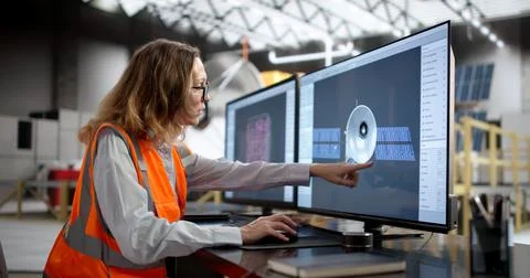 Engineering A Bright Future: Woman Develops Solar-Powered Satellite Design Stock Photos