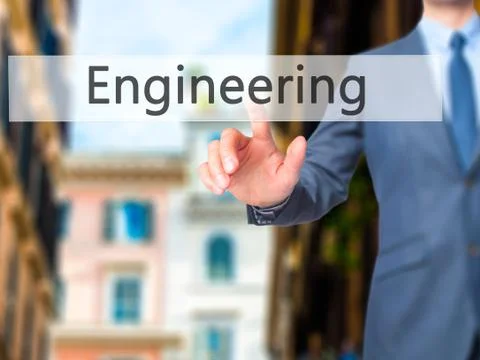 Engineering - Businessman hand pressing button on touch screen interface. Foto stock