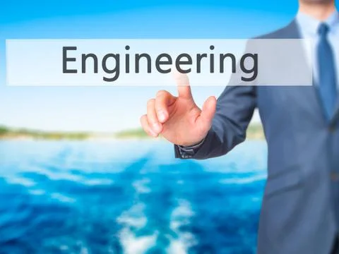 Engineering - Businessman hand pressing button on touch screen interface. Foto stock