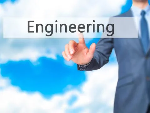 Engineering - Businessman hand pressing button on touch screen interface. Foto stock