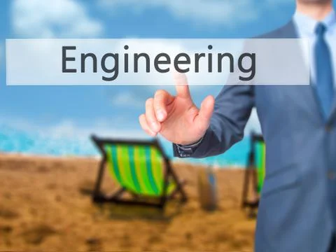 Engineering - Businessman hand pressing button on touch screen interface. Foto stock
