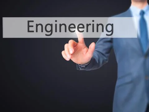 Engineering - Businessman hand pressing button on touch screen interface. Foto stock