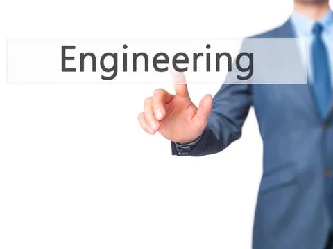 Engineering - Businessman hand pressing button on touch screen interface. Foto stock