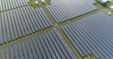 Engineering checking Solar cell Farm, Electricity production from the sun, Stock-Footage 92055516