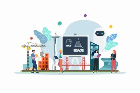 Engineering class with miniature people. Stock Illustration