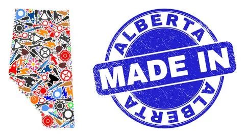 Engineering Collage Alberta Province Map and Made in Distress Watermark Stock Illustration