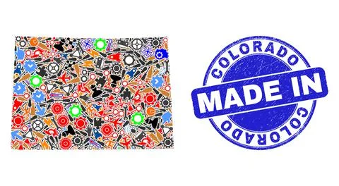 Engineering Collage Colorado State Map and Made in Grunge Stamp Seal Illustrazione stock