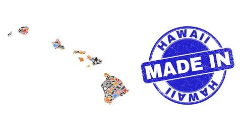 Engineering Collage Hawaii State Map and Made in Grunge Rubber Stamp Illustrazione stock