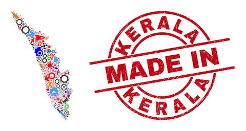 Engineering Collage Kerala State Map and Made in Distress Stamp Illustrazione stock