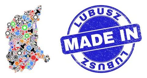 Engineering Collage Lubusz Voivodeship Map and Made in Grunge Watermark Stock Illustration