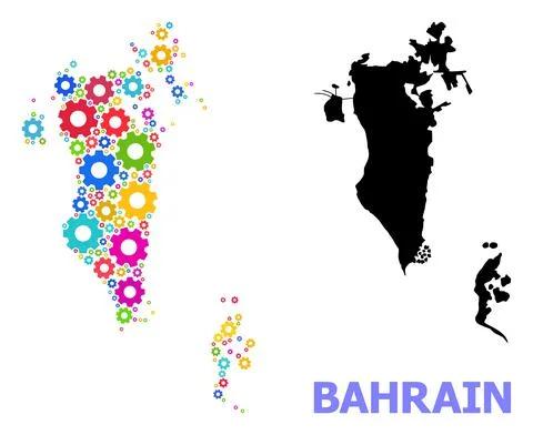 Engineering Collage Map of Bahrain with Bright Gears Illustrazione stock