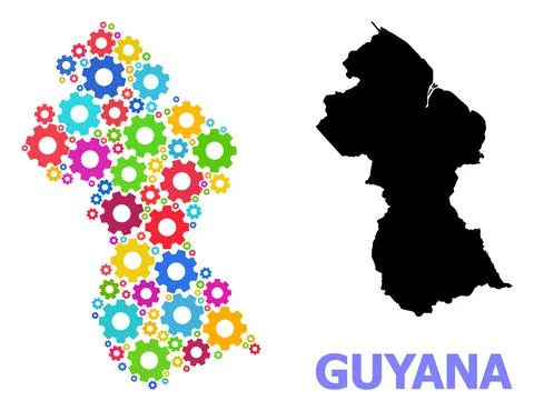 Engineering Collage Map of Guyana with Colorful Cogs Stock Illustration