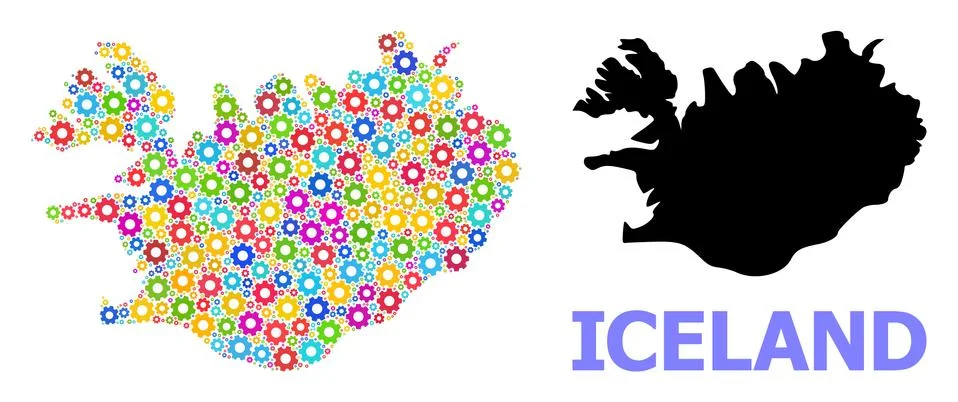 Engineering Collage Map of Iceland of Colored Gears Illustrazione stock