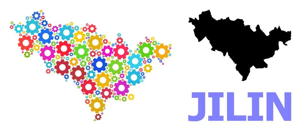 Engineering Collage Map of Jilin Province with Colorful Gear wheels Illustrazione stock