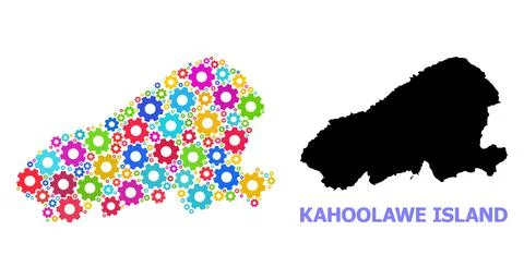 Engineering Collage Map of Kahoolawe Island with Colored Wheels Illustrazione stock