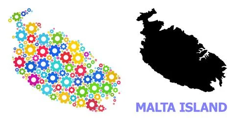Engineering Collage Map of Malta Island of Colorful Cogs Stock Illustration