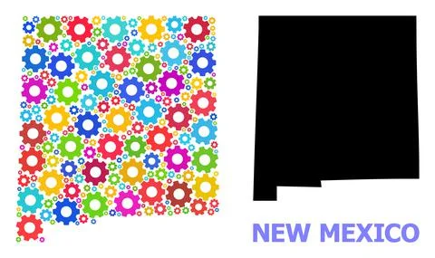 Engineering Collage Map of New Mexico State with Multi-Colored Cogs Stock Illustration