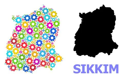 Engineering Collage Map of Sikkim State of Multi-Colored Cogs Stock Illustration