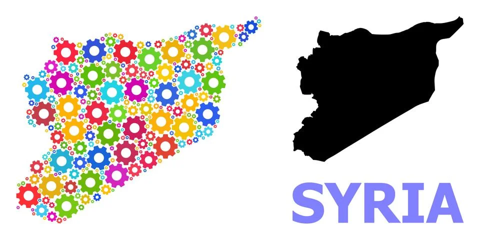 Engineering Collage Map of Syria with Bright Cogs Stock Illustration