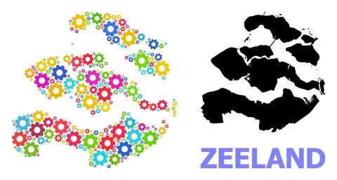 Engineering Collage Map of Zeeland Province with Multi-Colored Cogs Stock Illustration