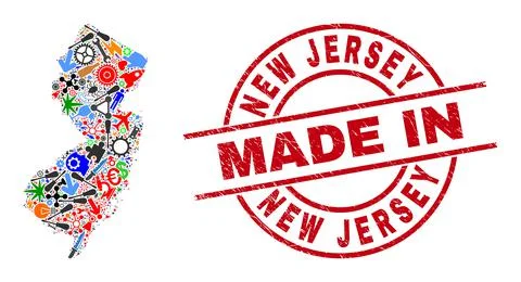 Engineering Collage New Jersey State Map and Made in Textured Rubber Stamp Illustrazione stock