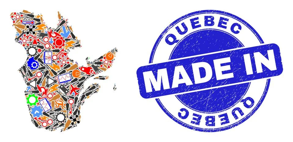 Engineering Collage Quebec Province Map and Made in Textured Stamp Illustrazione stock
