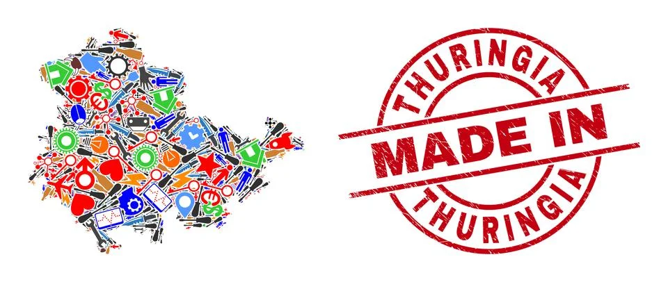 Engineering Collage Thuringia Land Map and Made in Distress Watermark Illustrazione stock