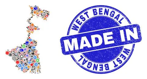 Engineering Collage West Bengal State Map and Made in Textured Stamp Illustrazione stock