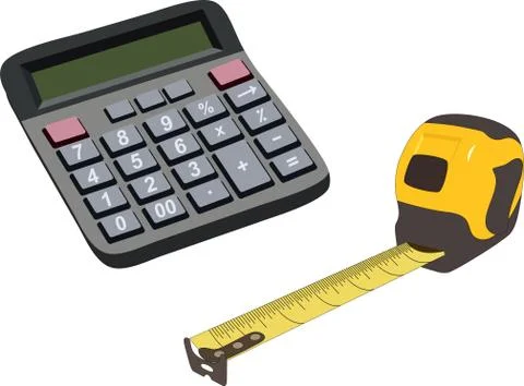 Engineering color icons set. Measuring tape, calculator. Raster isolated Stock Illustration